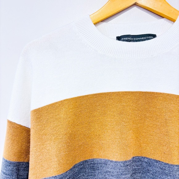 FRENCH CONNECTION White grey beige colorblock knit sweater | Cozy casual | Small - Picture 2 of 10